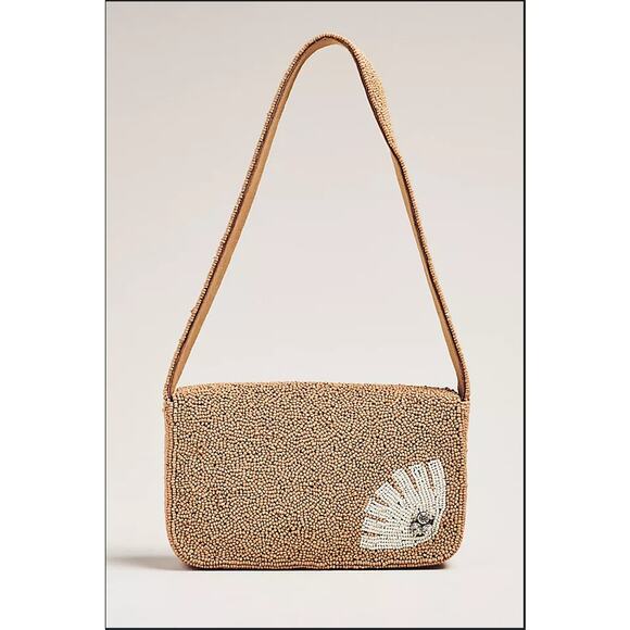 NEW Anthropologie The Fiona Beaded Bag: Floral Edition In Celandin Tan - Picture 2 of 7
